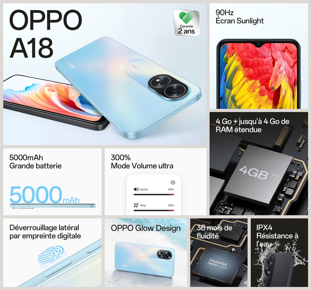 Smartphone OPPO A18 4Go 128Go - Noir