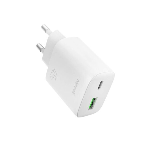 Chargeur Secteur Rapide Miccell USB-C + USB-A 45W – Blanc